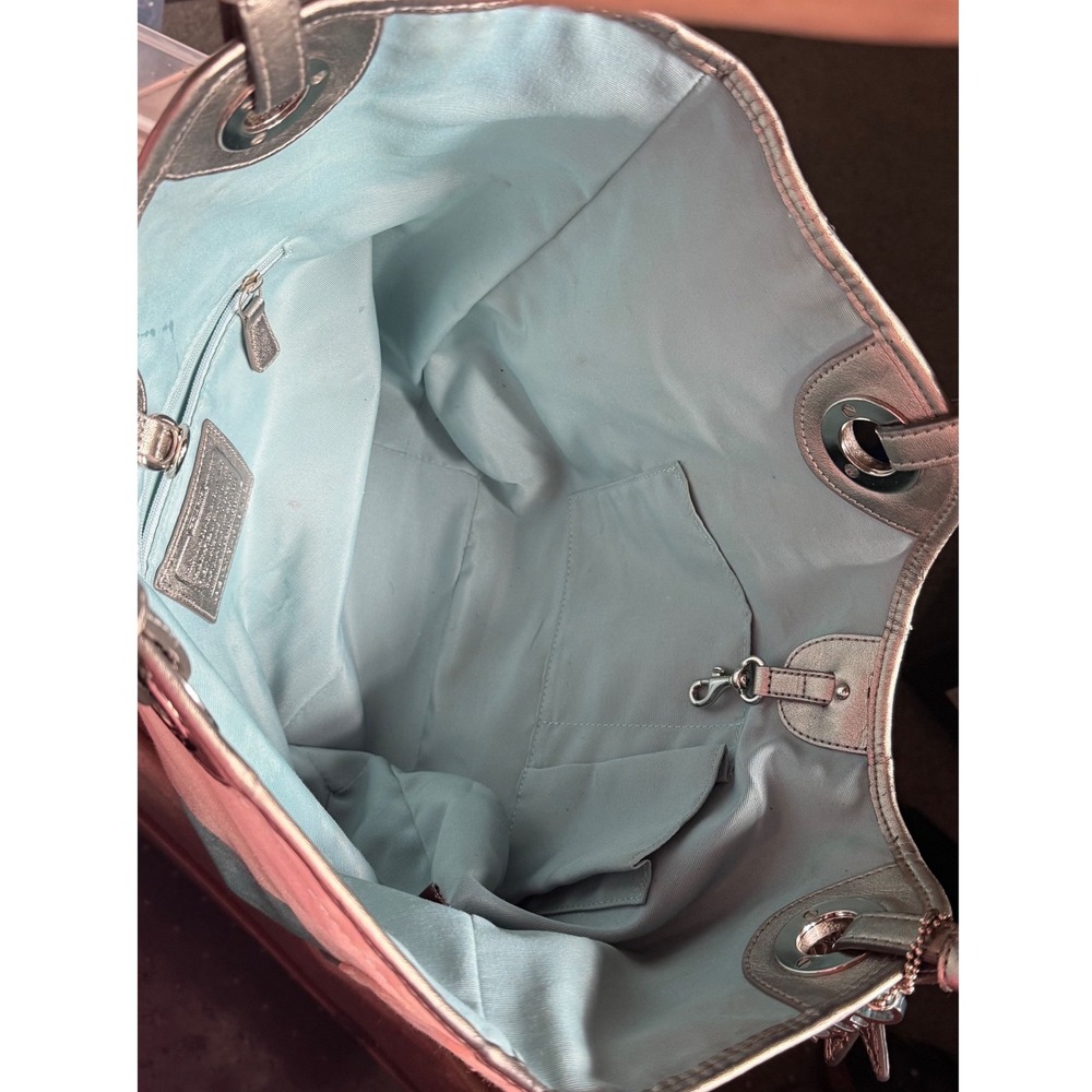 Coach Starfish Beach Canvas Tote Bag Silver Metallic Leather Trim F19212 - Picture 10 of 13